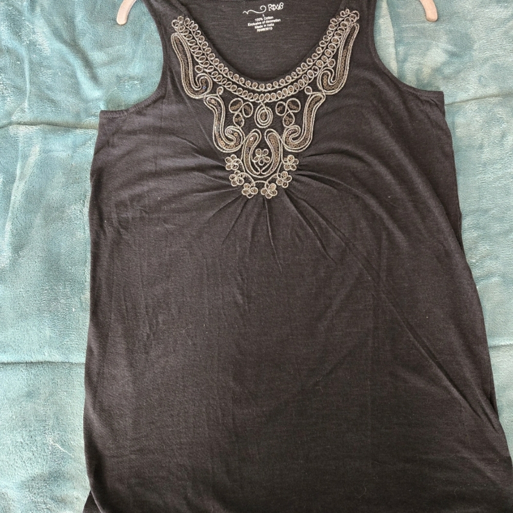 Embroidered Black Tank Top